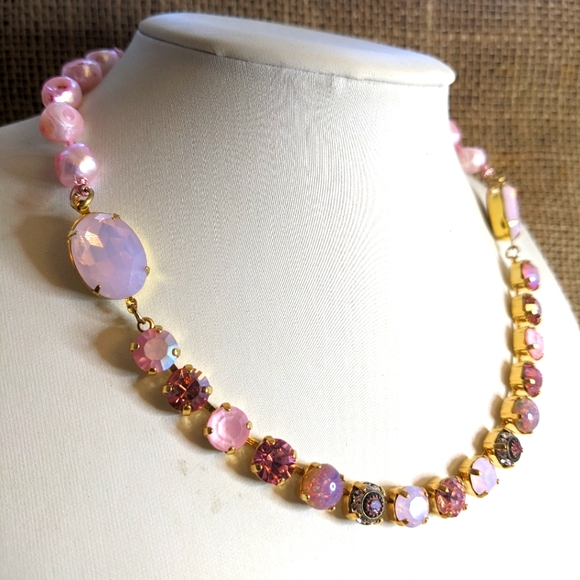 Pink Opal Blush Pearls Necklace in 14K Gold Plated- Stunning - Picture 2 of 8